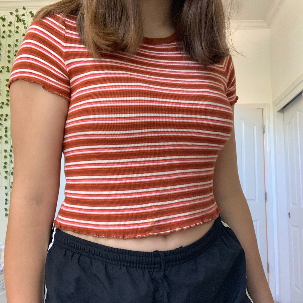 Red and Pink Striped Crop Top